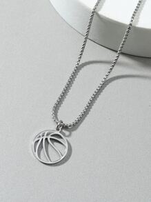 Fashionable and Popular Men Basketball Charm Necklace Stainless Steel Punk Hip Pop Style for Jewelry Gift and for a Stylish Look - Silver - View 1