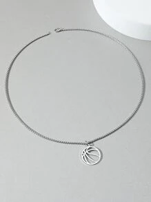 Fashionable and Popular Men Basketball Charm Necklace Stainless Steel Punk Hip Pop Style for Jewelry Gift and for a Stylish Look - Silver - View 3