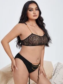 Plus Leopard Lace Garter Lingerie Set