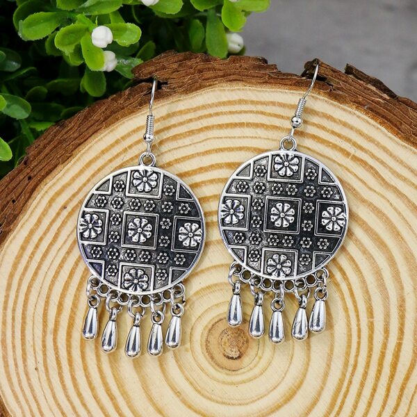 

Vintage Round Drop Earrings, Antique silver