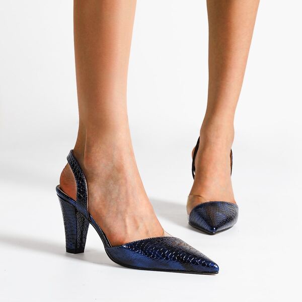 

Crocodile Embossed Cone Heeled Slingback Pumps, Blue