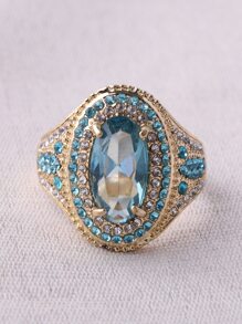 1pc Alloy Gold-Plated Light Blue Rhinestone Ring, Size 8, Multiple Colors Available - Multicolor - View 1
