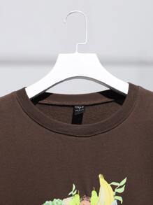 SN Drop Shoulder Cartoon Graphic Pullover - Coffee Brown - View 3