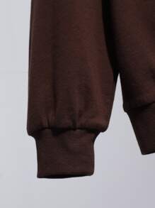 SN Drop Shoulder Cartoon Graphic Pullover - Coffee Brown - View 4