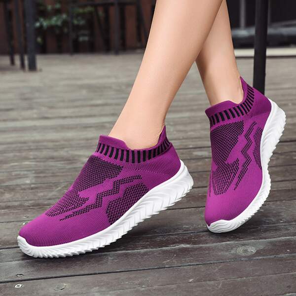 

Knit Detail Slip On Running Shoes, Purple