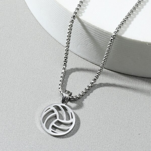 

Men Volleyball Pendant Necklace, Silver