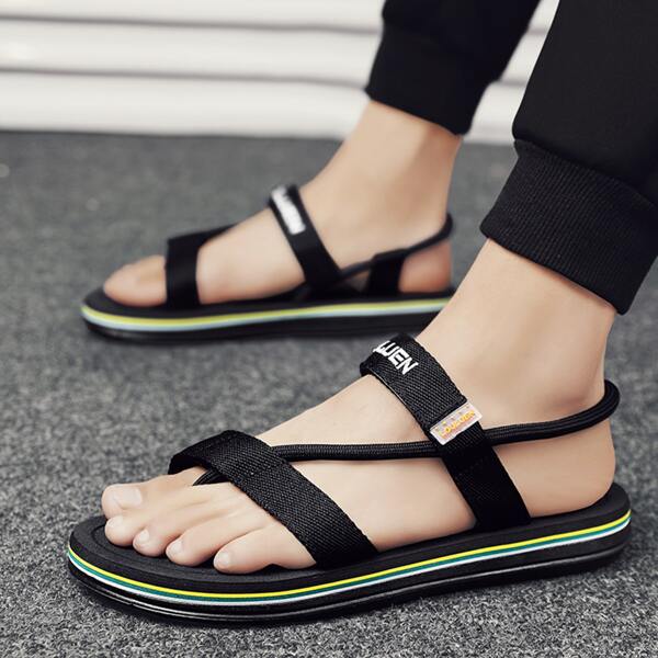 

Men Letter Graphic Thong Sandals, Black