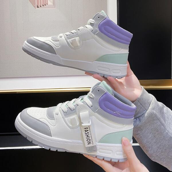 

Colorblock Lace-up Front High-top Sneakers, Multicolor