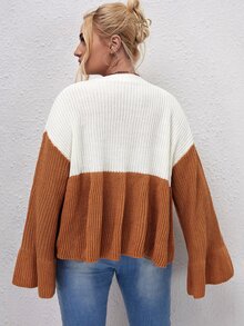 Plus Colorblock Flounce Sleeve Single Button Cardigan - Multicolor - View 2