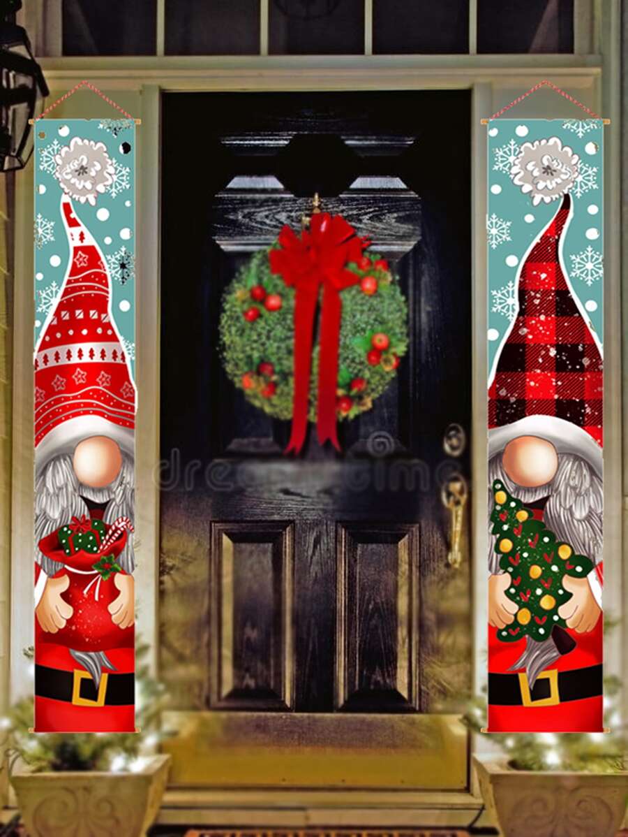 2件聖誕卡通圖案門橫幅