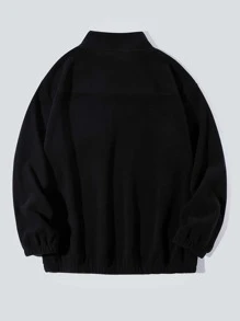 Manfinity Campus Court Aesthetic Post--Men's Loose Fit Letter Patch Quarter Zip Thermal Sweatshirt Going Out Letter Long Sleeve Casual Sweatshirt, For Friends, Husband, Boyfriend Gifts, Black , Fall/Winter - Black - View 2