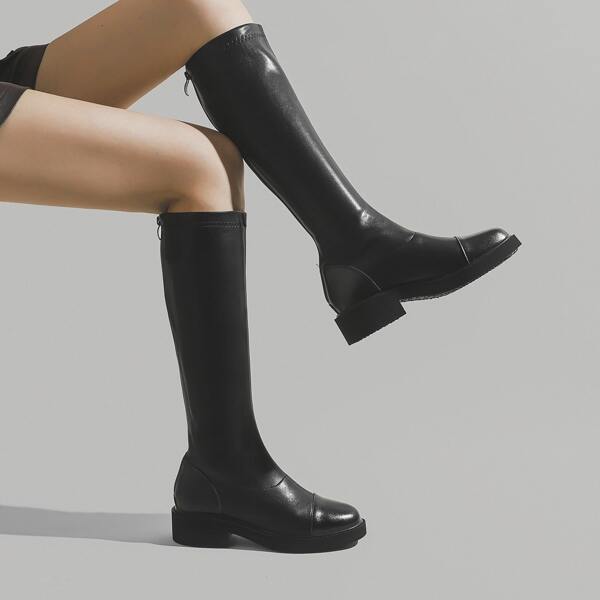 

Minimalist Back Zipper Riding Boots, Black