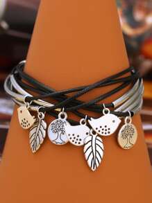 Pulsera a capas hoja & pájaro accesorio - Negro - Ver 3