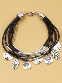 Pulsera a capas hoja & pájaro accesorio - Negro - Ver 4