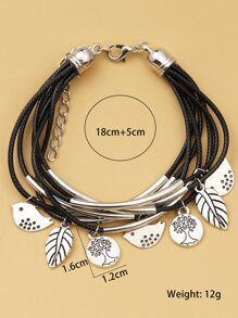 Pulsera a capas hoja & pájaro accesorio - Negro - Ver 5