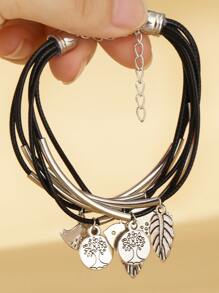 Pulsera a capas hoja & pájaro accesorio - Negro - Ver 6