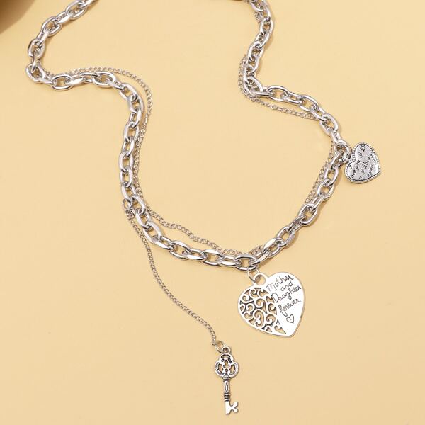 

Heart Pendant Chain Necklace, Silver
