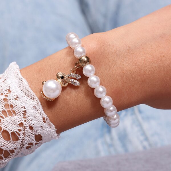 

Faux Pearl Beaded Bracelet, White
