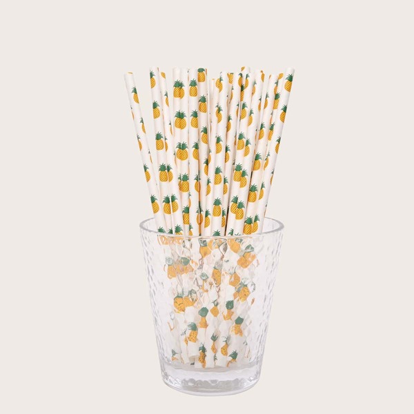 

25pcs Pineapple Print Disposable Straw, Multicolor