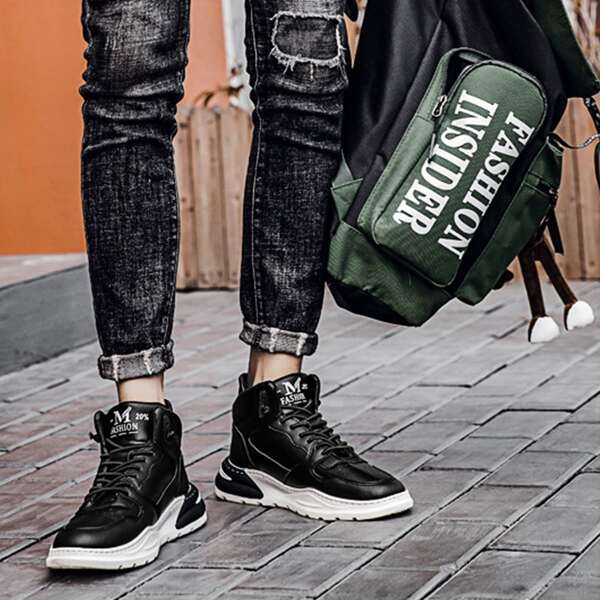 

Men Letter Graphic Lace-up Front Chunky Sneakers, Black