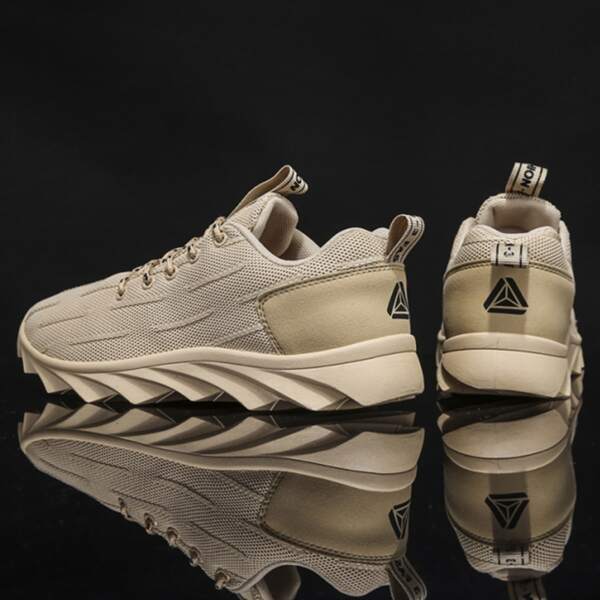 

Men Knit Detail Lace-up Front Sneakers, Khaki