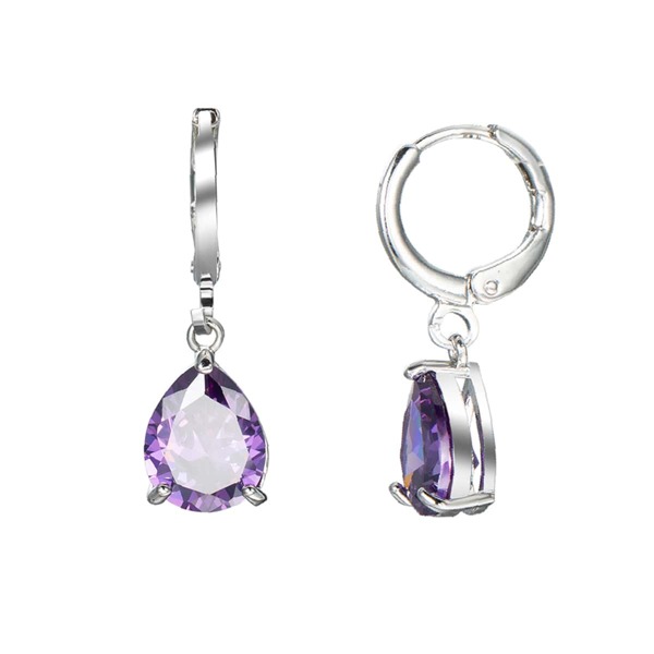 

Zircon Water Drop Decor Hoop Earrings, Purple