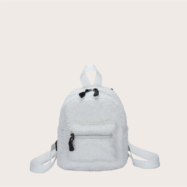 

Girls Minimalist Fluffy Curved Top Backpack, White