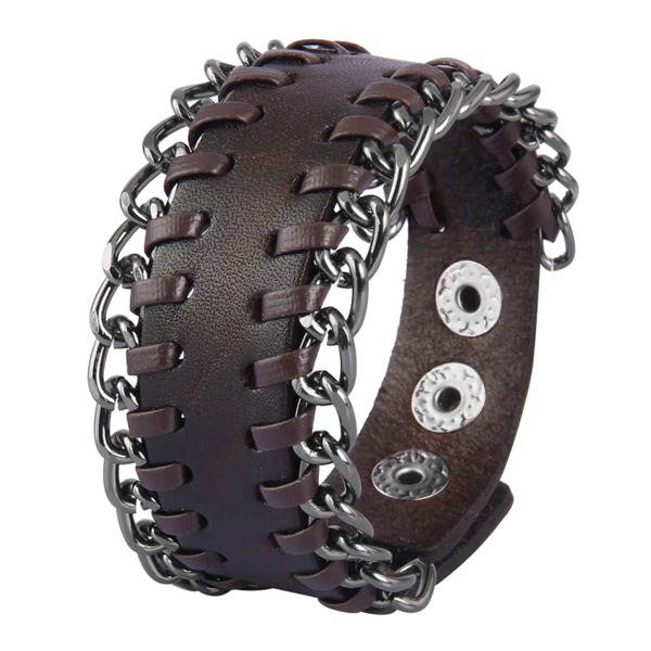 

Men Chain Decor PU Bracelet, Brown