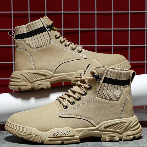 

Men Minimalist Lace Up Front Ankle Boots, Khaki
