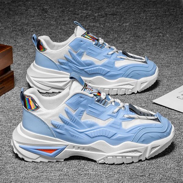 

Men Colorblock Lace-up Front Chunky Sneakers, Blue and white