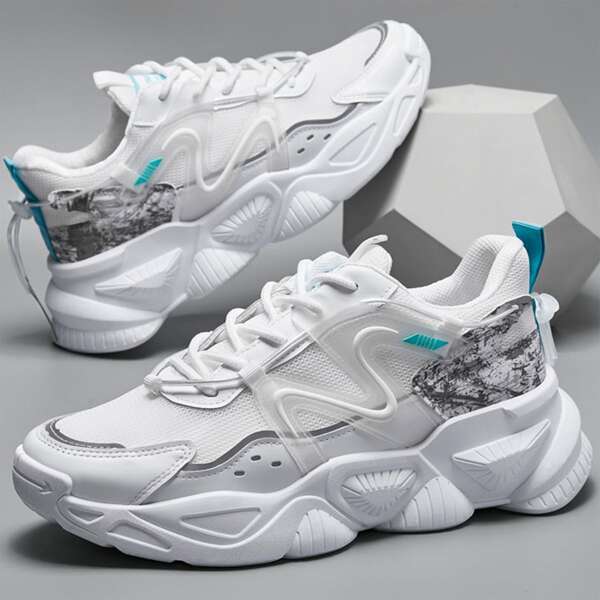 

Men Colorblock Lace-up Front Hollow Out Sneakers, White