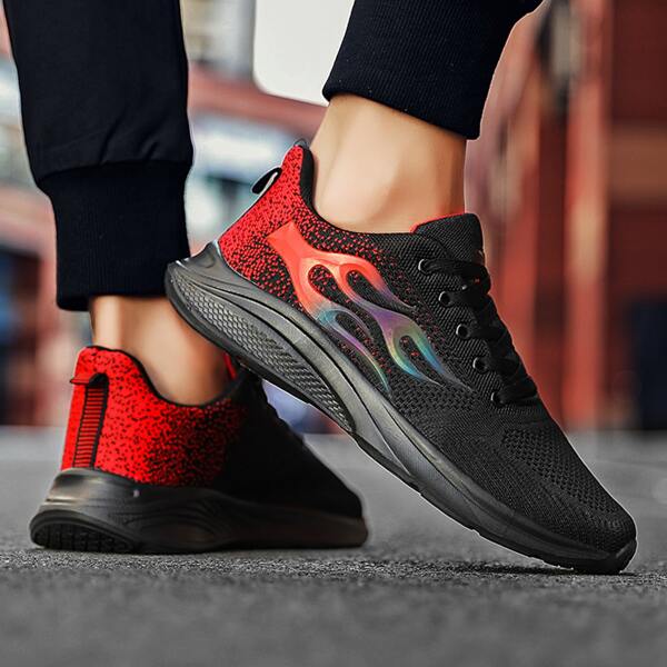 

Men Fire Graphic Lace Up Front Sneakers, Black