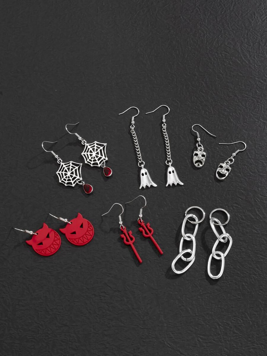 6pairs Men Ghost Drop Earrings - Multicolor - View 1