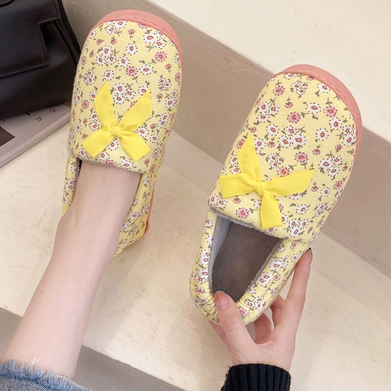 

Bow Decor Flower Print Slippers, Yellow