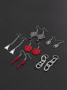 6pairs Men Ghost Drop Earrings - Multicolor - View 2