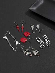 6pairs Men Ghost Drop Earrings - Multicolor - View 4