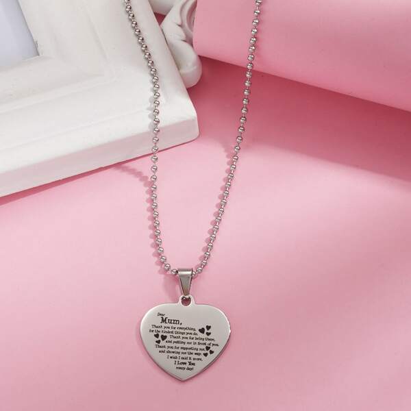 

Letter Graphic Heart Charm Necklace, Silver
