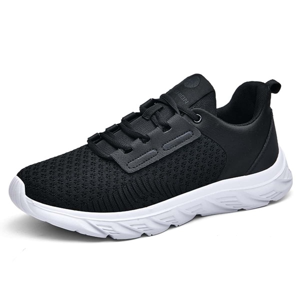 

Men Breathable Lace-up Front Running Shoes, Black and white