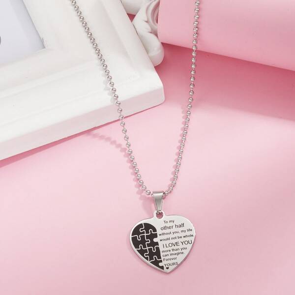 

Letter Detail Heart Pendant Necklace, Silver