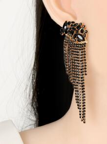 Pendientes con diamante de imitación con fleco - Negro - Ver 1