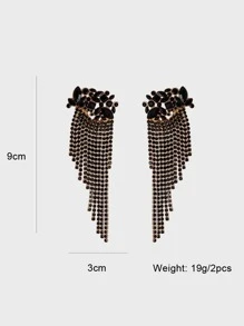 Pendientes con diamante de imitación con fleco - Negro - Ver 3
