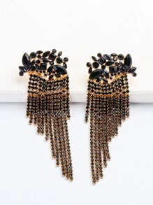 Pendientes con diamante de imitación con fleco - Negro - Ver 4