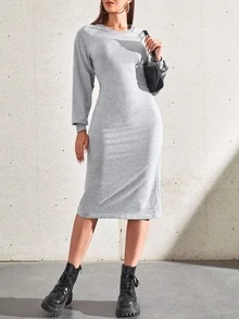 1 pieza Vestido sudadera con abertura trasera - Gris Claro - Ver 2