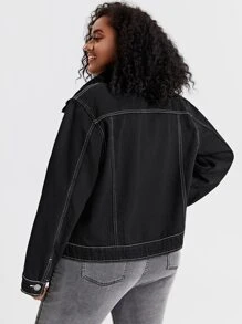 Áo Jacket Denim Plus Size Túi Dây kéo màu trơn Giải trí - màu đen - Xem 2