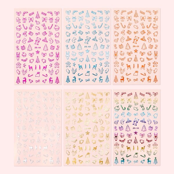 

6sheets Christmas Mix Pattern Nail Art Sticker, Multicolor