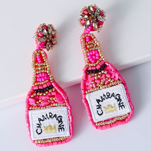 

Bead Decor Drop Earrings, Hot pink