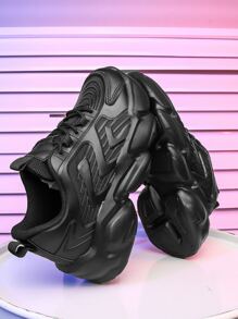 Zapatos cómodos de plataforma con cordones para hombres, zapatillas para caminar para exteriores - Negro - Ver 1