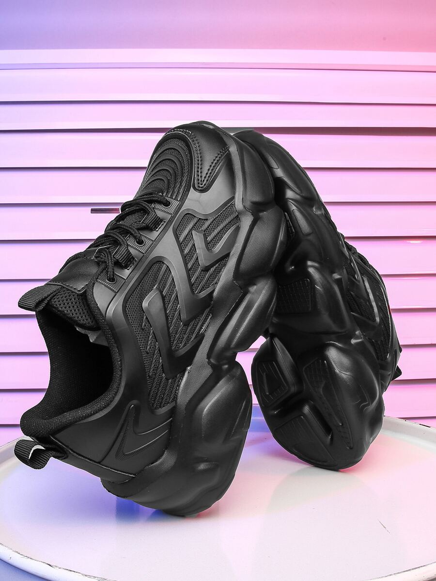 Zapatos cómodos de plataforma con cordones para hombres, zapatillas para caminar para exteriores - Negro - Ver 1