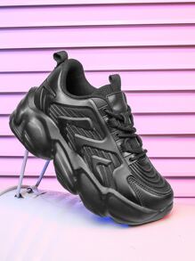 Zapatos cómodos de plataforma con cordones para hombres, zapatillas para caminar para exteriores - Negro - Ver 2