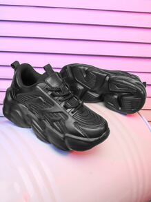 Zapatos cómodos de plataforma con cordones para hombres, zapatillas para caminar para exteriores - Negro - Ver 5